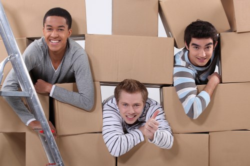 Office removals planning in Guildford with packed boxes and workspace relocation